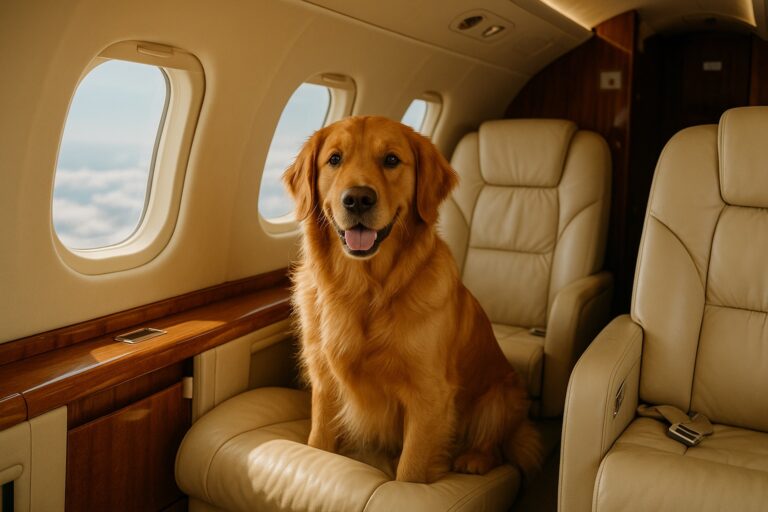 hund im privatjet auf dem sitz über den wolken